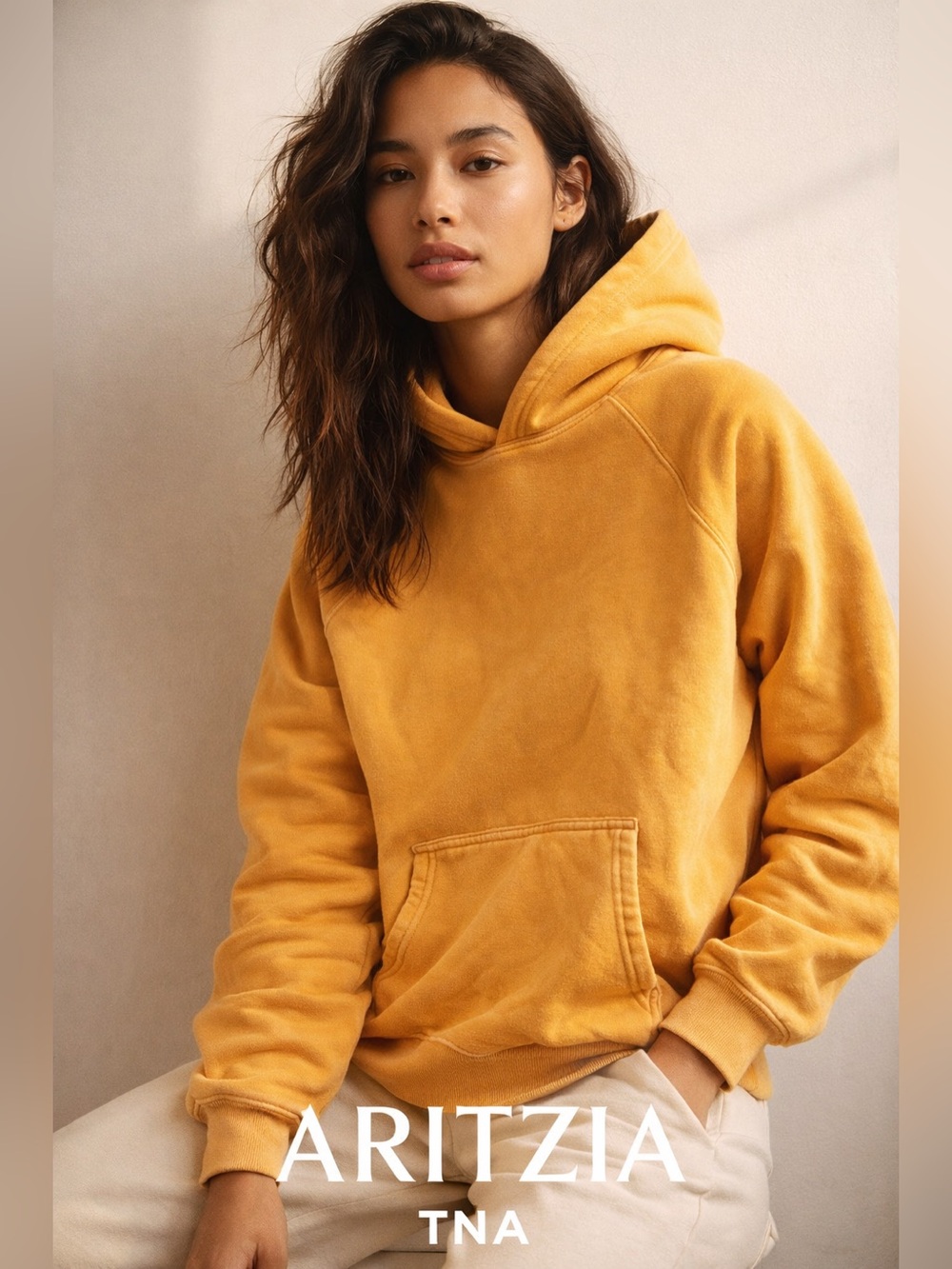 Aritzia Tna Cozy Fleece Pullover Hoodie Orange Loungewear Relaxed Fit sweatshirt